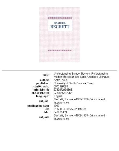 Understanding Samuel Beckett (Understanding Modern European and Latin American Literature)