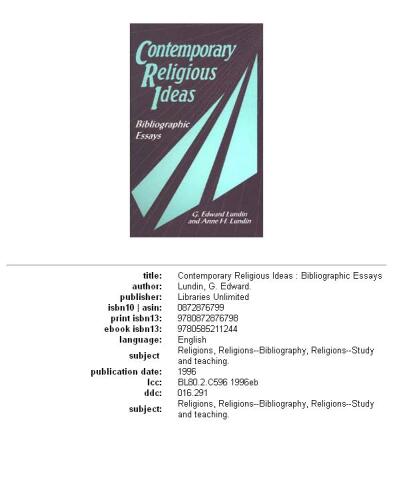 Contemporary Religious Ideas: Bibliographic Essays
