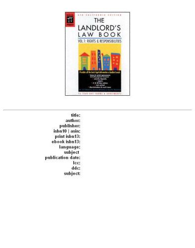 The California Landlord's Law Book: Rights and Responsibilities