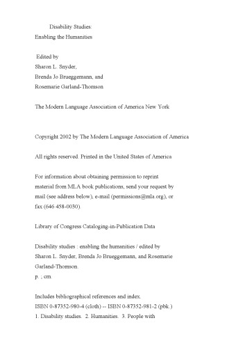 Disability Studies: Enabling the Humanities