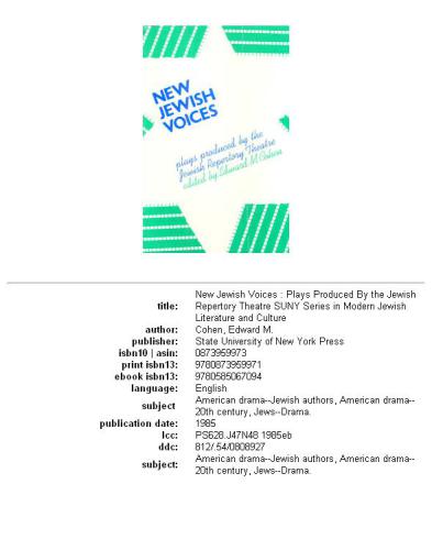 New Jewish voices: plays produced by the Jewish Repertory Theatre