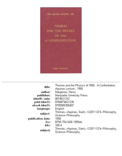 Thomas and the Physics of 1958: A Confrontation (Aquinas Lecture 23)