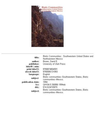 Biotic communities: southwestern United States and northwestern Mexico