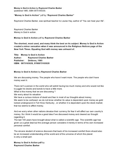 MONEY IS GOD IN ACTION pdf by Raymond Charles Barker