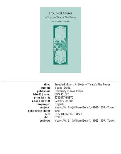 Troubled mirror: a study of Yeats's The tower