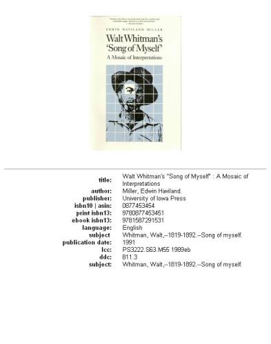 Walt Whitman's "Song of myself": a mosaic of interpretations