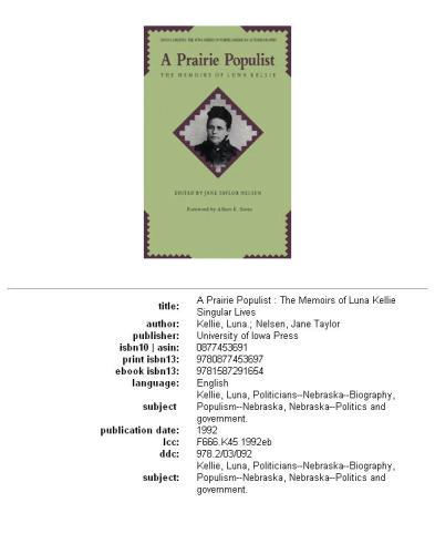A prairie populist: the memoirs of Luna Kellie