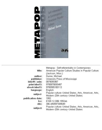 Metapop: self-referentiality in contemporary American popular culture