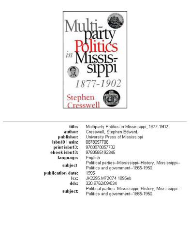 Multiparty politics in Mississippi, 1877-1902