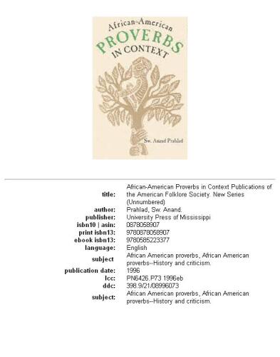 African-American Proverbs in Context (Publications of the American Folklore Society. New Series (Unnumbered).)
