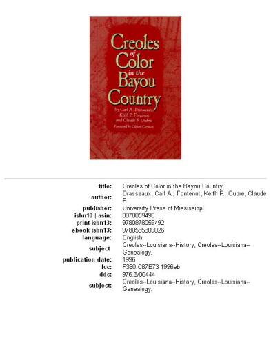 Creoles of Color in the Bayou Country