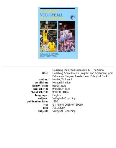 Coaching Volleyball Successfully: The Usvba Coaching Accreditation Program and American Coaching Effectiveness Program Leader Level Volleyball Book