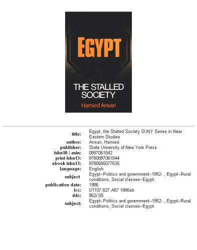 Egypt, the stalled society
