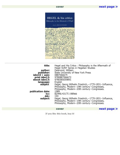 Hegel and His Critics: Philosophy in the Aftermath of Hegel