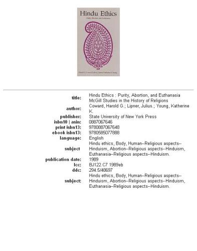 Hindu ethics: purity, abortion, and euthanasia