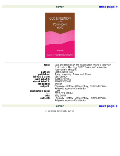 God and Religion in the Postmodern World: Essays in Postmodern Theology