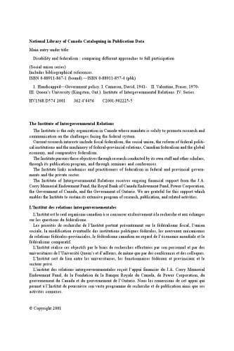 Disability and Federalism: Comparing Different Approaches to Full Participation (Social Union Series)