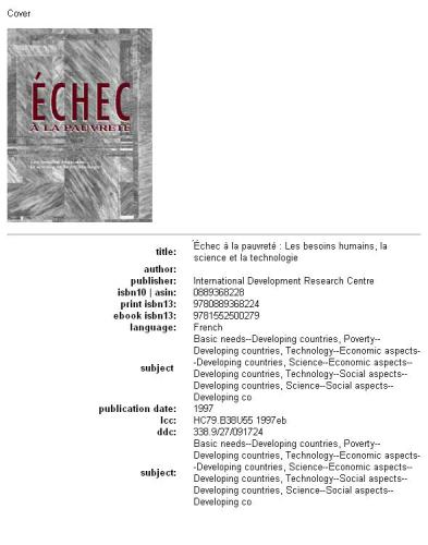 Échec à la pauvreté : les besoins humains, la science et la technologie