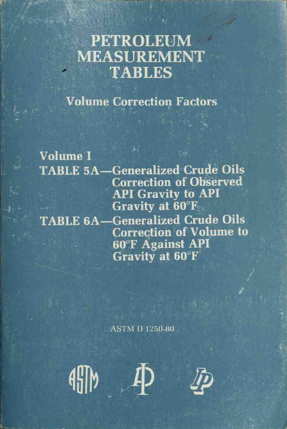 Petroleum measurement tables : volume correction factors