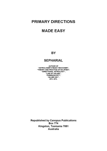 Primary Directions Made Easy