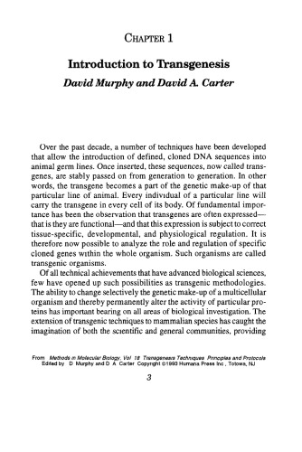 Transgenesis Techniques: Principles and Protocols Methods in Molecular Biology Vol 18