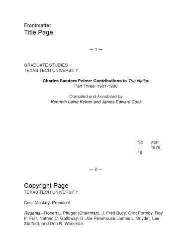 C.S. Peirce Contributions to the Nation 3 (Graduate Studies)