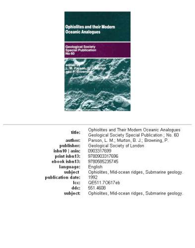 Ophiolites and their modern oceanic analogues