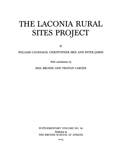 The Laconia Rural Sites Project (Supplementary Volume) (v. 36)