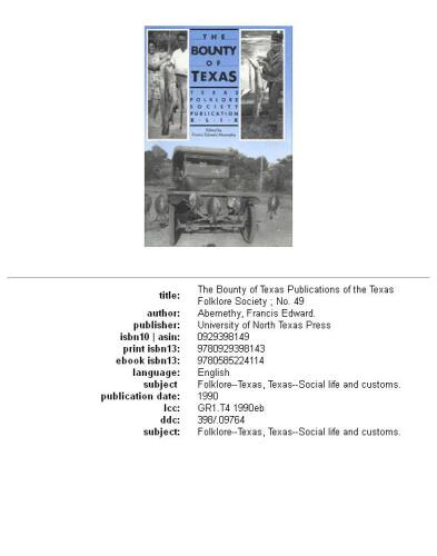 Bounty of Texas (Publications of the Texas Folklore Society)