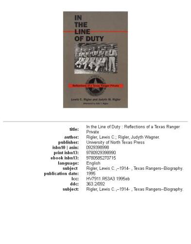 In the line of duty: reflections of a Texas Ranger private