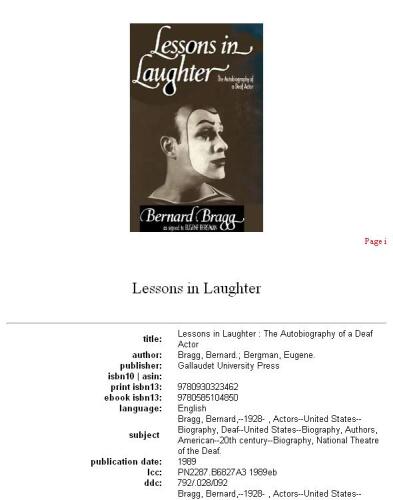 Lessons in laughter: the autobiography of a deaf actor