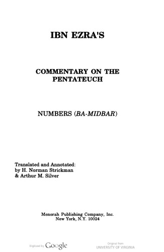Ibn Ezra's Commentary on the Pentateuch: Numbers (Series 4)