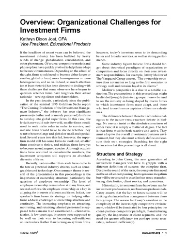 Organizational Challenges for Investment Firms