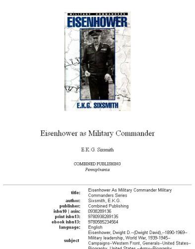 Eisenhower as Military Commander (Military Commander Series)