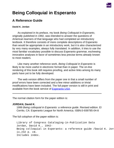 Being colloquial in Esperanto: a reference guide