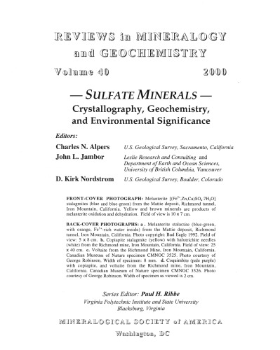 Sulfate Minerals - Crystallography, Geochemistry, and Environmental Significance