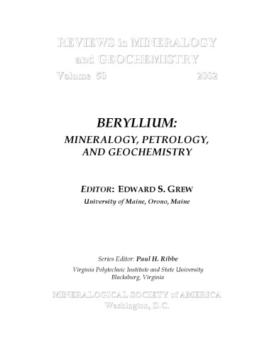 Beryllium - Mineralogy, Petrology, and Geochemistry