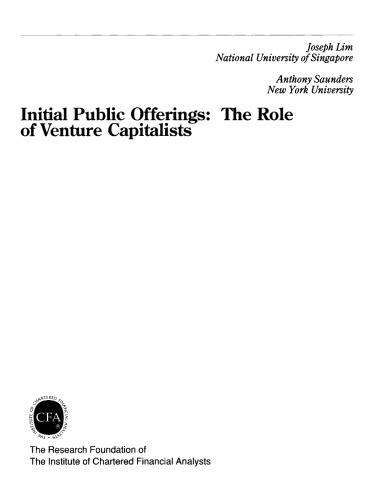 Initial Public Offerings: The Role of Venture Capitalists