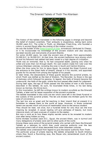 The Emerald Tablets of Thoth The Atlantean