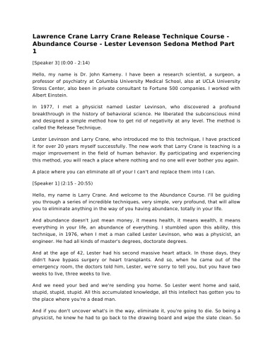 Larry Crane - The Abundance Course Book ( Release Technique Home Study Course ) - Sedona Method - Release Technique (Abundance Course)