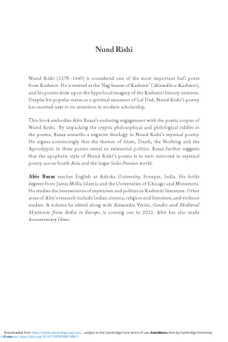 Nund Rishi: Poetry and Politics in Medieval Kashmir