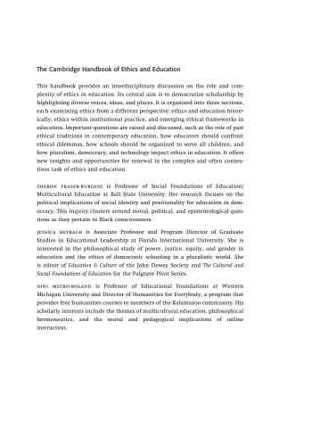 The Cambridge Handbook of Ethics and Education (Cambridge Handbooks in Education)