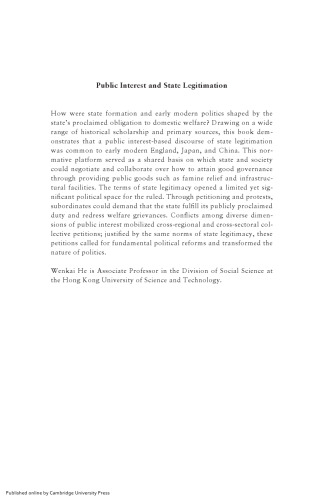 Public Interest and State Legitimation: Early Modern England, Japan, and China (Cambridge Studies in Historical Sociology)