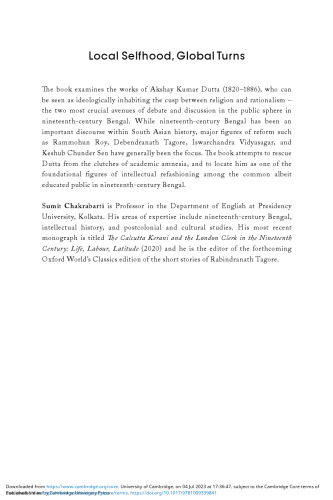Local Selfhood, Global Turns: Akshay Kumar Dutta and Bengali Intellectual History in the Nineteenth Century