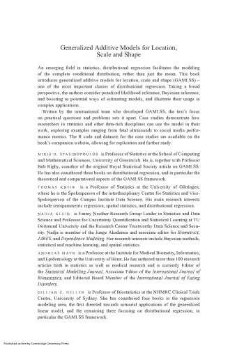Generalized Additive Models for Location, Scale and Shape: A Distributional Regression Approach, with Applications