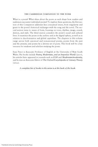The Cambridge Companion to the Poem