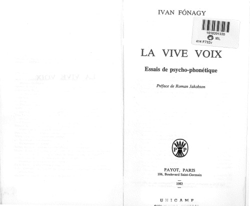 La vive voix: essais de psycho-phonétique