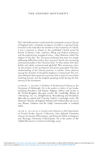 The Oxford Movement: Europe and the Wider World 1830–1930