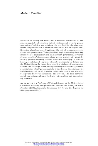 Modern Pluralism: Anglo-American Debates Since 1880 Hardcover