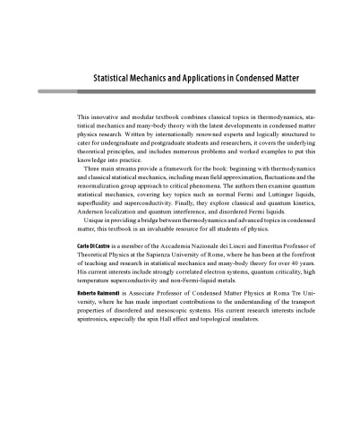 Statistical Mechanics and Applications in Condensed Matter